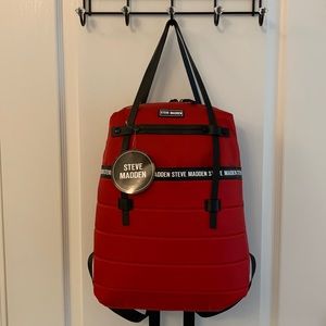 Red Steve Madden Padded Quilt Nylon Backpack